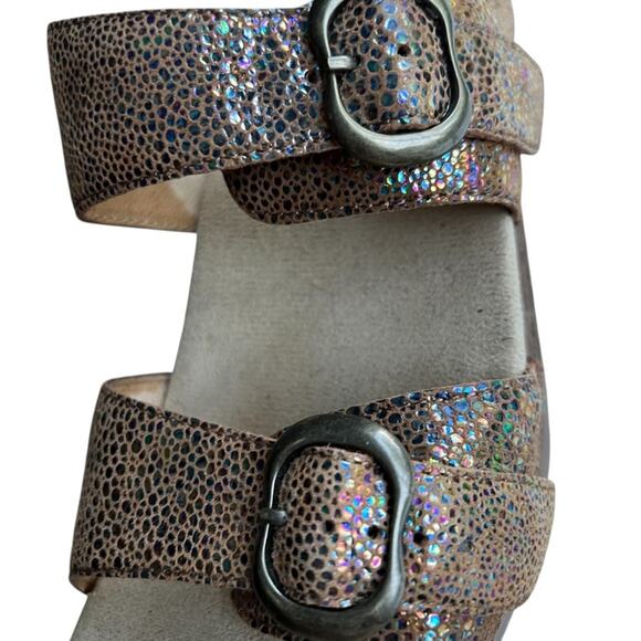 Dansko Sophie Sandals 9.5 Wedge Leather Clogs 40 Iridescent Neutral Boho Wedges - Picture 3 of 16